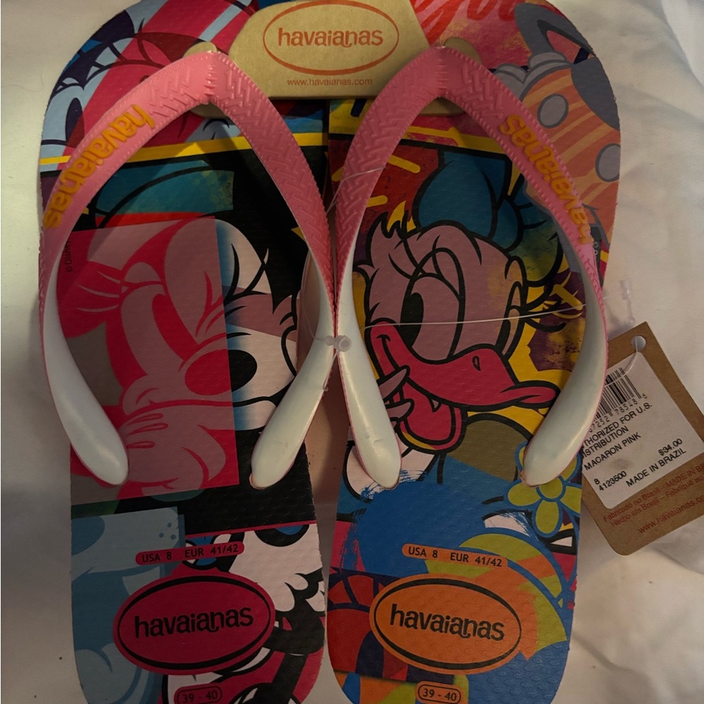 Havaianas Women's Sandals - Pink and Multicolor Cartoon Design